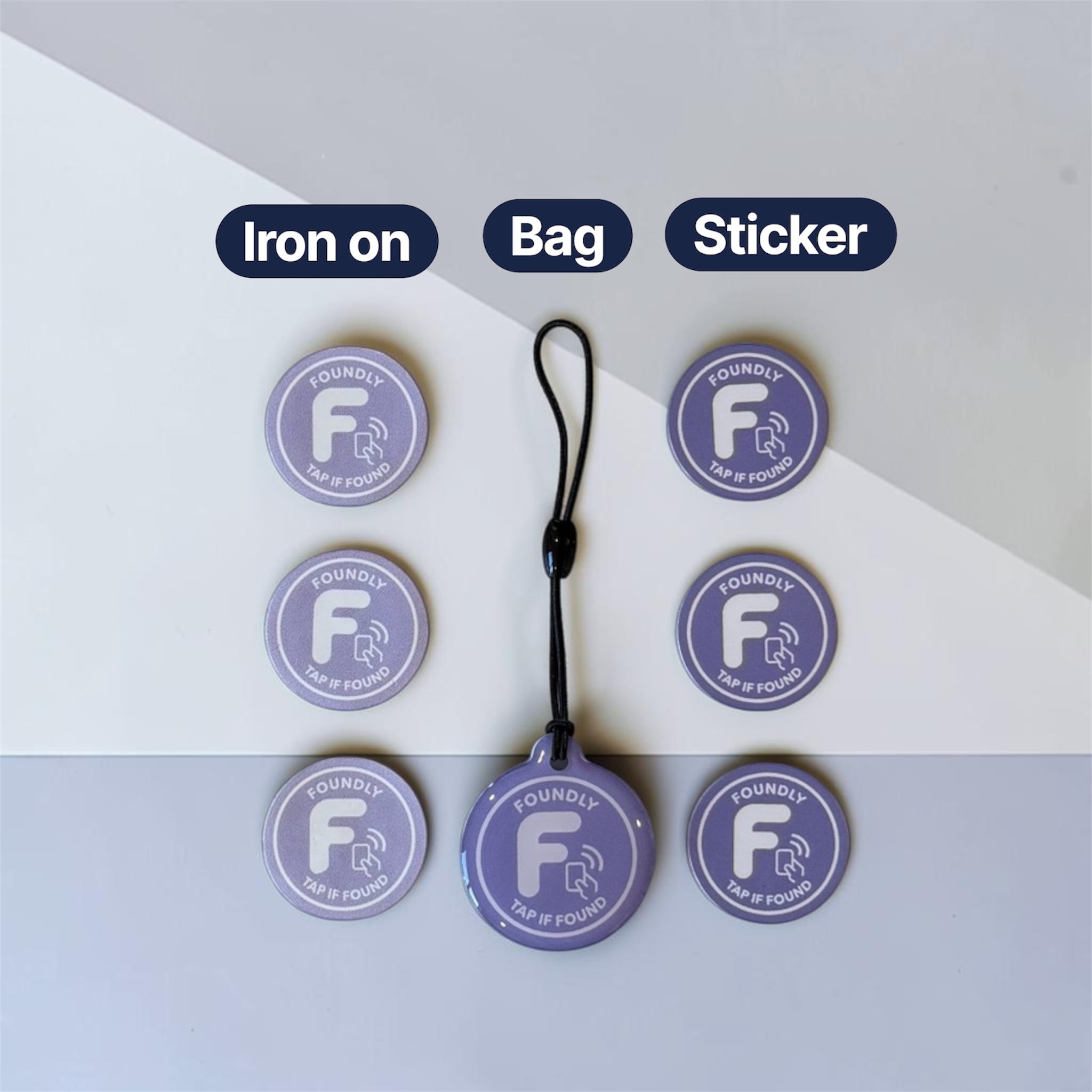 Foundly Starter Pack (7 Tags) Lost & Found Tags for School Items - Purple/Lilac